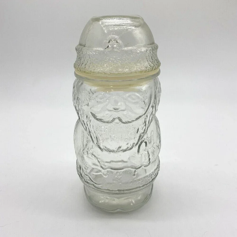Christmas Glass Santa Claus Shaped Jar w/ Hat Shaped Lid Holiday 8